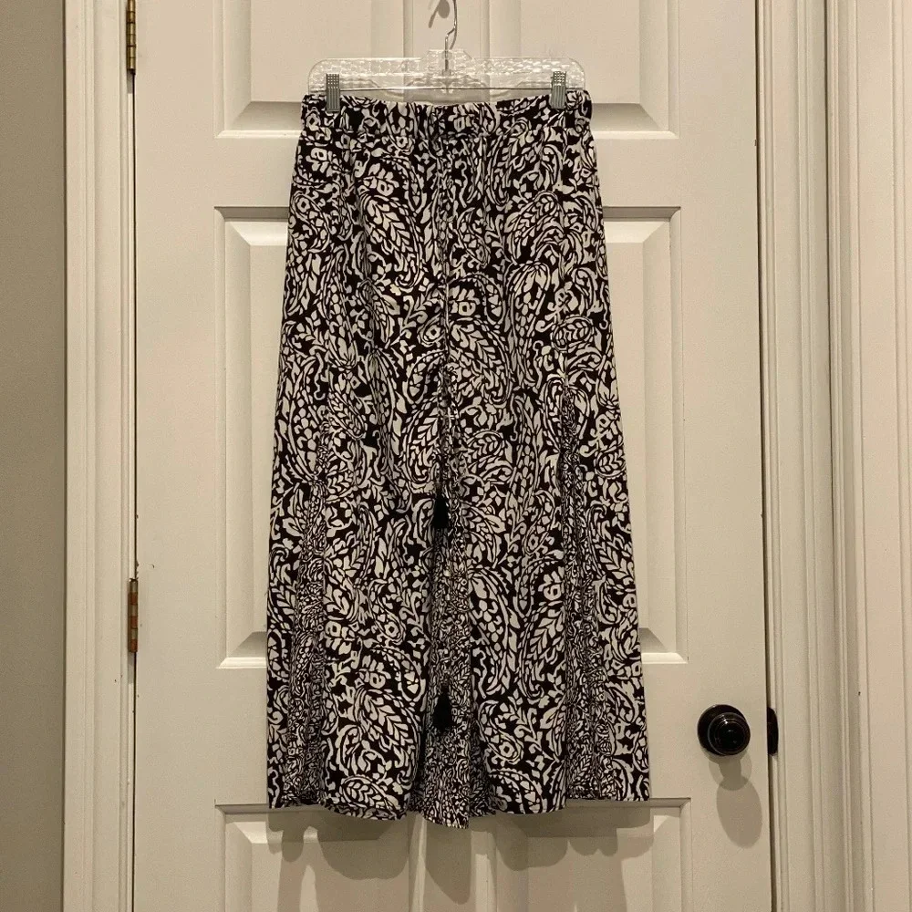 Zara Black white pattern tassel tie maxi skirt 16632